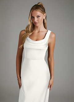 Azazie Elena Bridesmaid Dresses White Mermaid Pleated Stretch Satin Dress image3