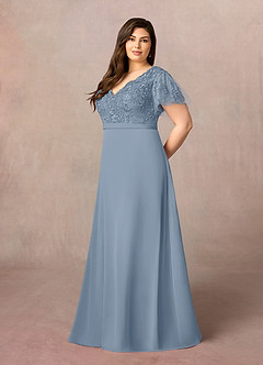 Azazie Singer Mother of the Bride Dresses Dusty Blue A-Line V-Neck Lace Chiffon Dress image8