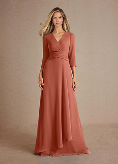 Azazie Mayfield Vestidos para mãe da noiva Vestido Argila de Chiffon de Linha A com Plissado image6