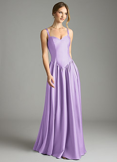 Azazie Evadina Suknie dla druhen Linia A Gorset Satyna elastyczna Do ziemi Sukienka image1