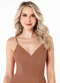 Azazie Lena Bridesmaid Dresses Bronzer A-Line Lace Chiffon Dress image4