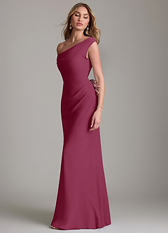 Azazie Emerson Bridesmaid Dresses Mulberry Sheath Off the Shoulder Chiffon Dress image6