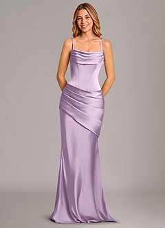 Azazie Pelagia Bridesmaid Dresses Frosted Lilac Mermaid Corset Stretch Satin Convertible Dress image6