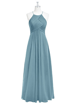 Azazie Ginger Bridesmaid Dresses Moody Blue A-Line Halter Pleated Chiffon Dress image6