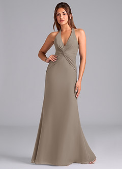 Azazie Valerie Bridesmaid Dresses Taupe Mermaid Pleated Chiffon Dress image1