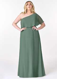 Azazie Lizzy Robes de demoiselle d'honneur Robe Trapèze en Mousseline de soie Ue épaule Eucalyptus image8