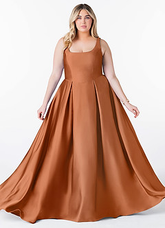 Azazie Neve Bridesmaid Dresses Copper Ball-Gown with Pockets Stretch Satin Dress image10