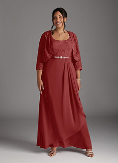 Azazie Ainsling Kleider für die Brautmutter A-Linie Quadratischer Ausschnitt Spitze Chiffon Kleid Rost image12