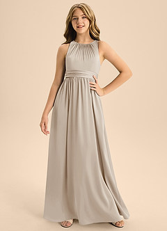 Azazie Jaylah Junior Frost A-Line Pleated Stretch Satin Dress image1