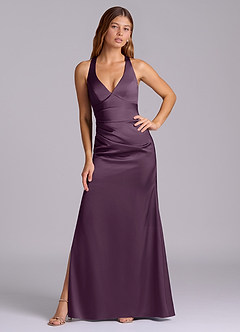 Azazie Amelie Brudepigekjoler En streg Plisseret Stræk satin Gulv-længde Kjole image5