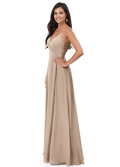 Azazie Lennon Bridesmaid Dresses Taupe A-Line Lace Chiffon Dress image4