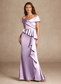 Azazie Dareia Mother of the Bride Dresses Frosted Lilac Mermaid Off the Shoulder Stretch Satin Dress image6