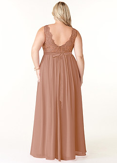 Azazie Elly Bridesmaid Dresses Champagne Rose A-Line Lace Scoop Neck Chiffon Dress image10