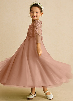 Azazie Precious Blumenmädchenkleider A-Linie Spitze Tüll Kleid Champagner Rosa image5