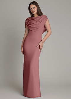 Azazie Hadley Robes de demoiselle d'honneur Robe Sirène en Mousseline de soie Plissée Rose Du Désert image2