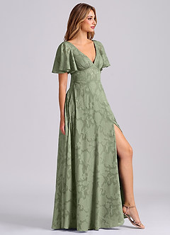 Azazie Kimber Bridesmaid Dresses Pistachio A-Line with Pockets Floral Burnout Dress image4