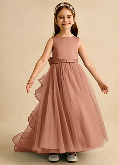 Azazie Lior Robe Demoiselle D'honneur Fillette Robe Princesse en Tulle Plissée Bronze image6