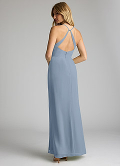 Azazie Becca Bridesmaid Dresses Dusty Blue Sheath V-Neck Chiffon Dress image6