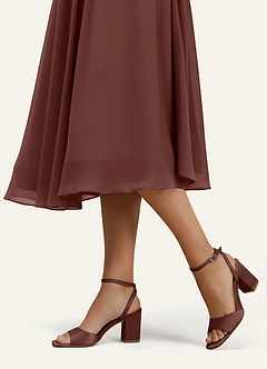 front Matching Color Stretch satin Square Toe Block Heels