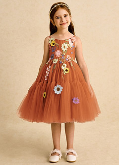 Azazie Osea Flower Girl Dresses Cinnamon Ball-Gown Pleated Tulle Dress image7