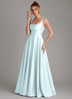 Azazie Azaria Bridesmaid Dresses Cloud Blue A-Line Corset Stretch Satin Dress image3
