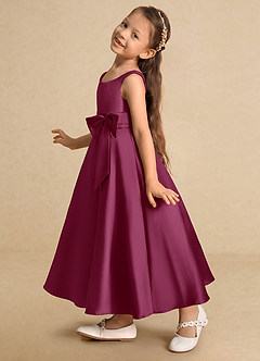 Azazie Lindy Flower Girl Dresses Mulberry A-Line Pleated Matte Satin Dress image8