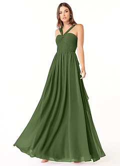 Azazie Dionne Bridesmaid Dresses Olive A-Line Corset Chiffon Dress image4