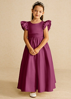 Azazie Piglette Flower Girl Dresses Mulberry A-Line Bow Matte Satin Dress image4