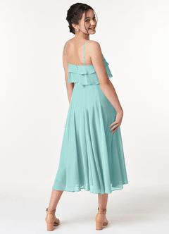 Azazie Ensley Junior Abito A-Line in Chiffon Plissettato Acqua image6