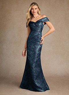 Azazie Canton Abiti per la Madre della Sposa Abito Sirena in Jacquard a Spalla Scoperta Marino Scuro image3