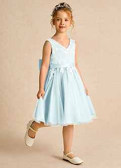Azazie Butterfly Flower Girl Dresses Sea Glass A-Line Lace Dress image3