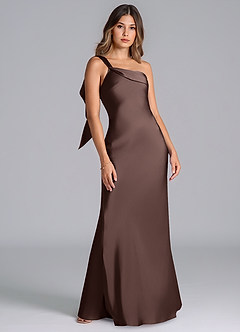 Azazie Driea Bridesmaid Dresses Ganache Mermaid One Shoulder Stretch Satin Dress image7