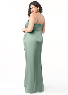 Azazie Maci Brautjungfernkleider A-Linie V-Hals Gefaltet Stretch-Satin Kleid Agave image8