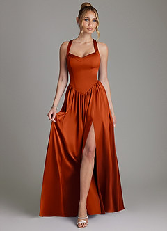 Azazie Francis Bridesmaid Dresses Paprika A-Line Corset Stretch Satin Dress image3