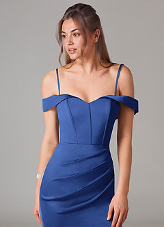 Azazie Everly Bridesmaid Dresses Royal Blue Mermaid Off the Shoulder Stretch Satin Convertible Dress image2