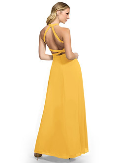 Azazie Clarice Bridesmaid Dresses Marigold A-Line Halter Chiffon Dress image4