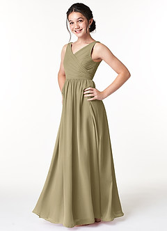 Azazie Sawyer Junior Moss Green A-Line Pleated Chiffon Dress image5