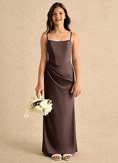 Azazie Bowie Girls Formal Flower Girl Dresses Ganache Mermaid Pleated Stretch Satin Dress image4