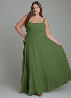Azazie Shaude Bridesmaid Dresses Olive A-Line Pleated Chiffon Dress image6