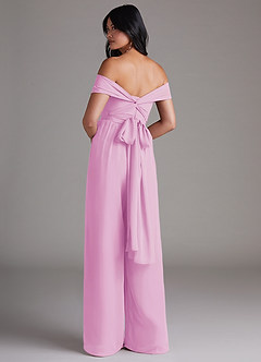 Azazie Lamara Bridesmaid Dresses Candy Pink Off the Shoulder Chiffon Convertible Jumpsuit image5