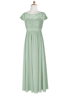 Azazie Silvermist Junior Agave A-Line Pleated Chiffon Dress image8