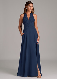 Azazie Elizabeth Final Sale Dark Navy A-Line Pleated Chiffon Dress image3