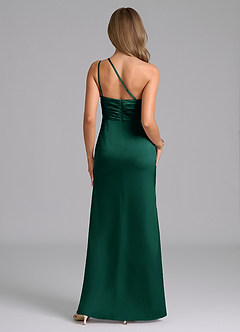 Azazie Eren Bridesmaid Dresses Emerald Mermaid One Shoulder Stretch Satin Dress image2