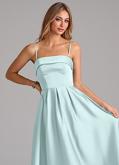 Azazie Lucienne Bridesmaid Dresses Sea Glass A-Line Pleated Stretch Satin Dress image2