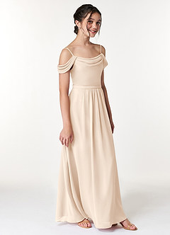 Azazie Alivia Junior White Alabaster A-Line Off the Shoulder Chiffon Dress image3