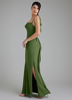 Azazie Veronica At-home Try On Dresses Olive Sheath Chiffon Dress image5