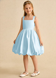 Azazie Nirvana Robe Demoiselle D'honneur Fillette Robe Princesse en Mat Satiné Rayé Bleu Ciel image5