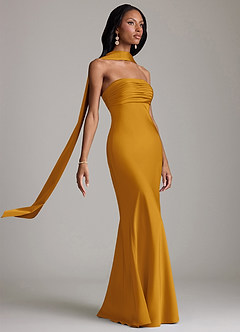 Azazie Saylor Vestidos de damas de honor Vestido de Caramelo de Satén Elástico de Corte Sirena con Sin tirantes image10