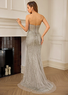Katheron Silver Beading Tulle Mermaid Corset Prom Dress image7