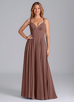 Azazie Darana Bridesmaid Dresses Espresso A-Line Corset Chiffon Dress image1